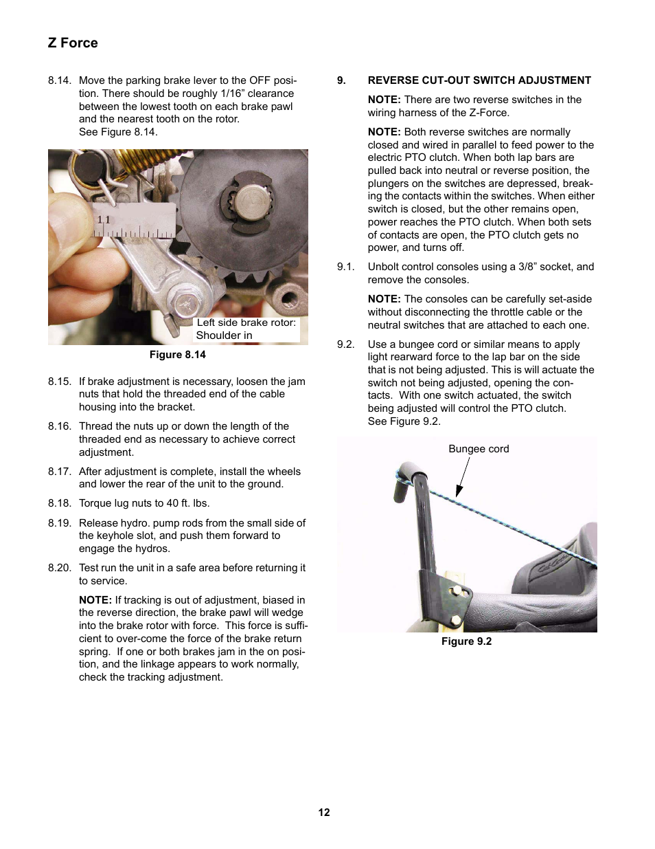 Reverse cut-out switch adjustment, Z force | Cub Cadet Z-Force Series User Manual | Page 16 / 34