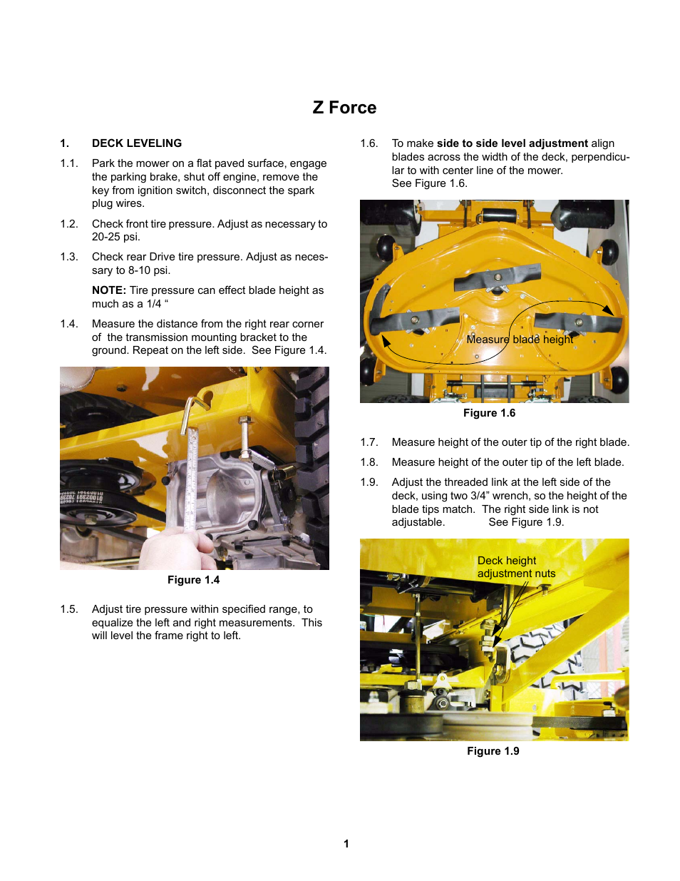Z force, Deck leveling | Cub Cadet Z-Force Series User Manual | Page 5 / 34