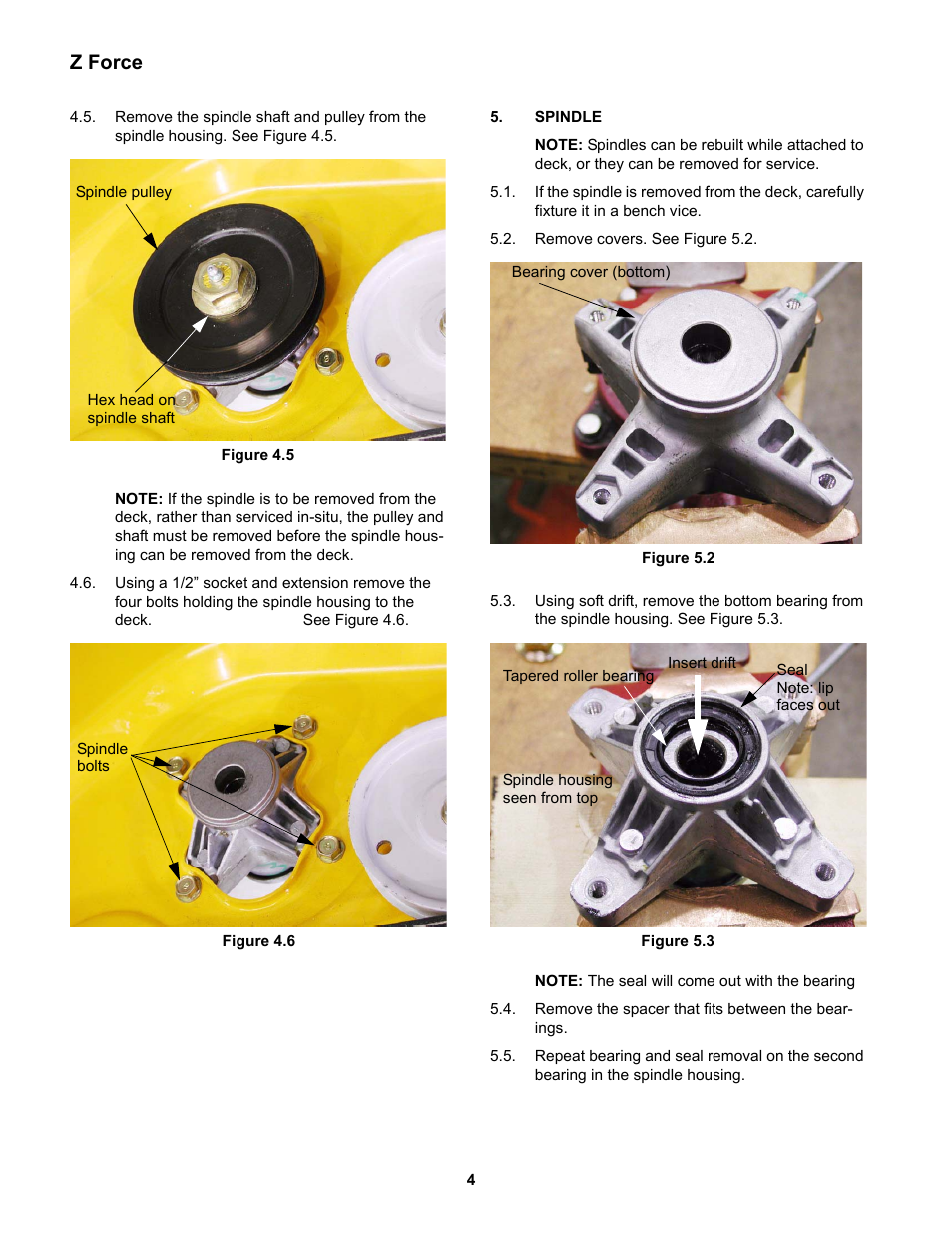 Spindle, Z force | Cub Cadet Z-Force Series User Manual | Page 8 / 34