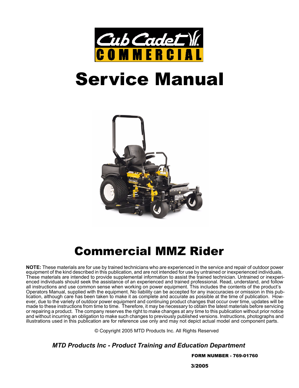 Cub Cadet MMZ Rider User Manual | 64 pages