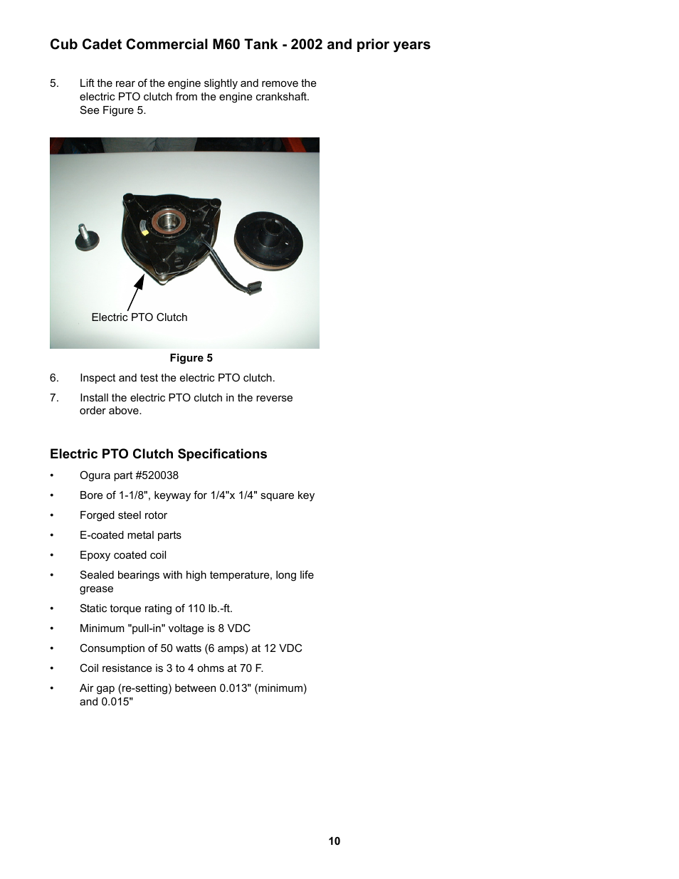 Electric pto clutch specifications | Cub Cadet MMZ Rider User Manual | Page 14 / 64