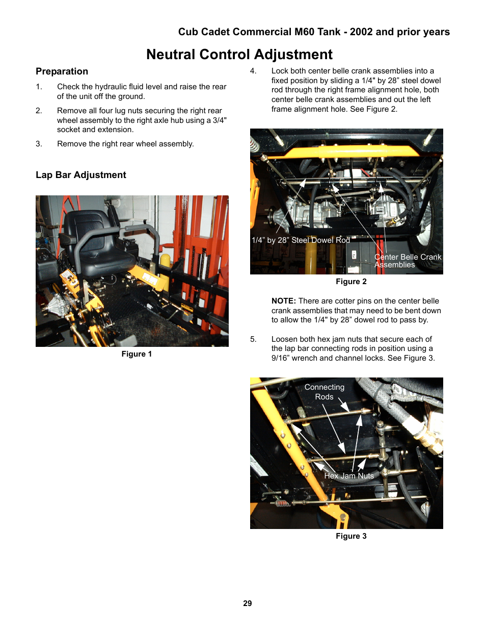 Neutral control adjustment, Lap bar adjustment | Cub Cadet MMZ Rider User Manual | Page 33 / 64