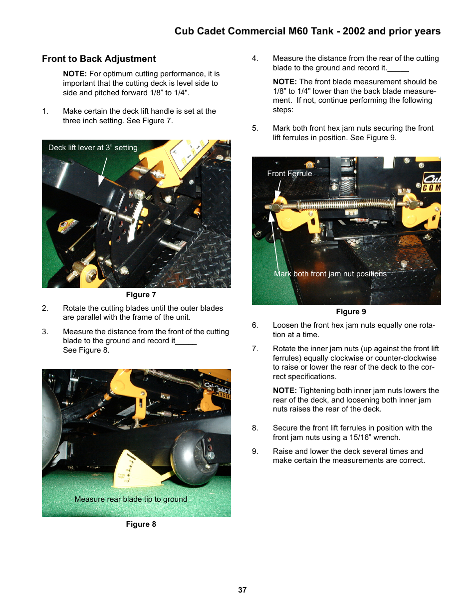 Front to back adjustment | Cub Cadet MMZ Rider User Manual | Page 41 / 64