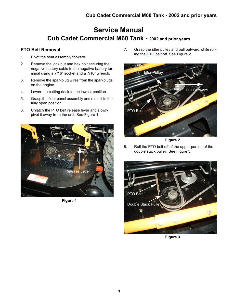 Cub cadet commercial m60 tank, Pto belt removal, Service manual | Cub Cadet MMZ Rider User Manual | Page 5 / 64