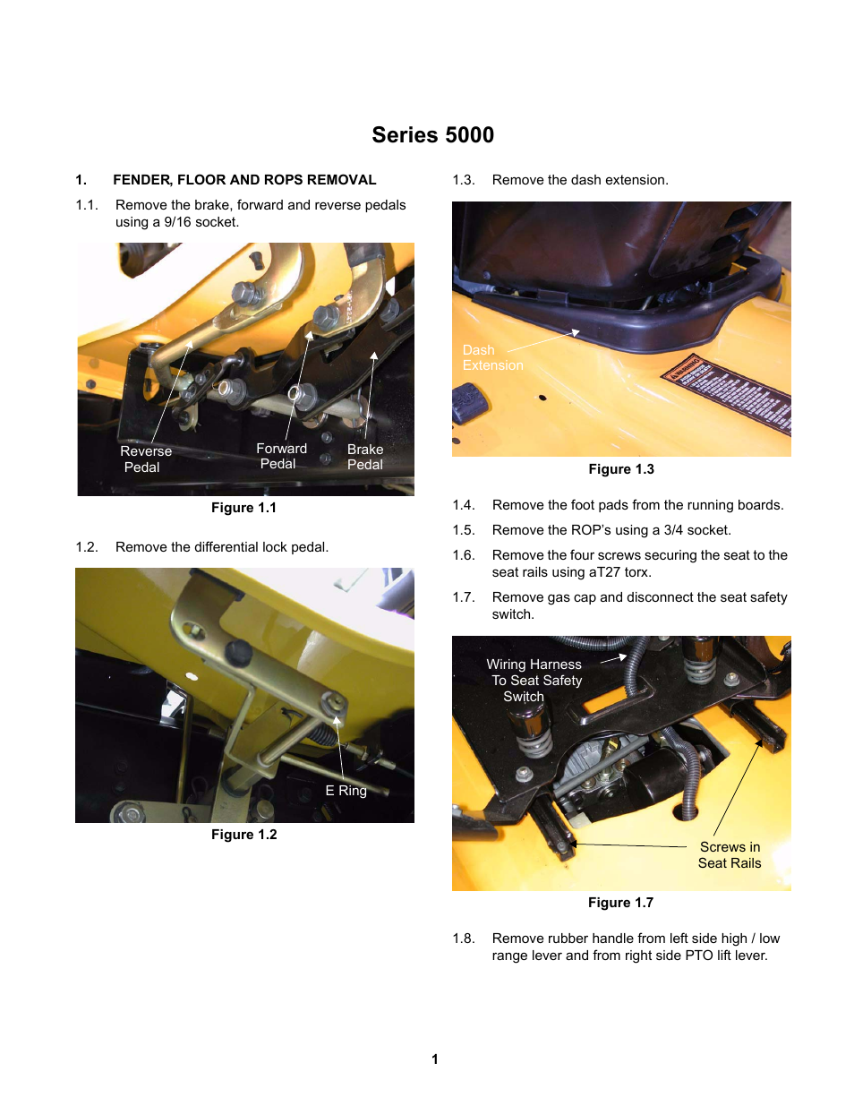 Series 5000, Fender, floor and rops removal | Cub Cadet 5000 Series User Manual | Page 5 / 28