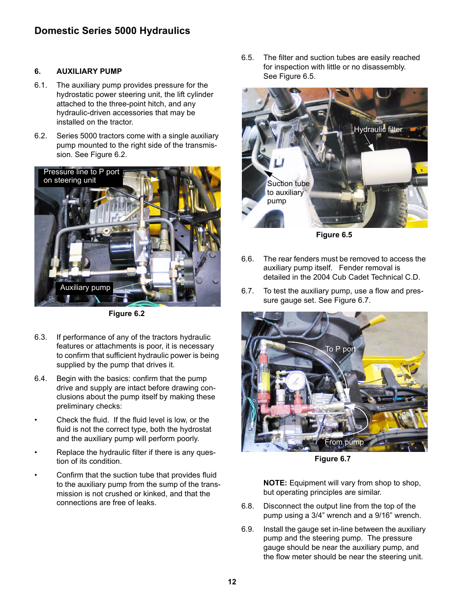 Auxiliary pump, Domestic series 5000 hydraulics | Cub Cadet 5000 Series User Manual | Page 16 / 96