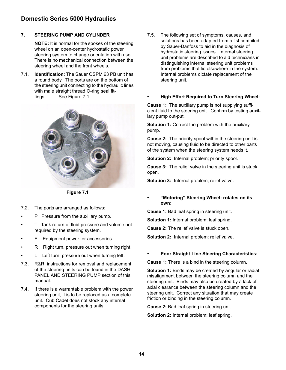 Steering pump and cylinder, Domestic series 5000 hydraulics | Cub Cadet 5000 Series User Manual | Page 18 / 96