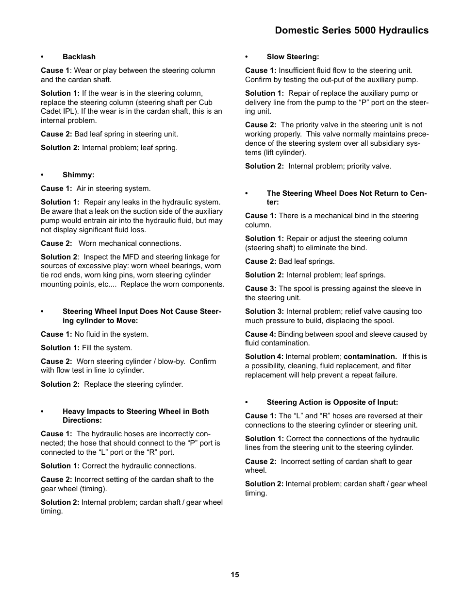 Domestic series 5000 hydraulics | Cub Cadet 5000 Series User Manual | Page 19 / 96
