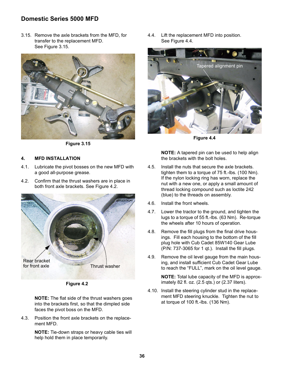 Mfd installation, Domestic series 5000 mfd | Cub Cadet 5000 Series User Manual | Page 40 / 96