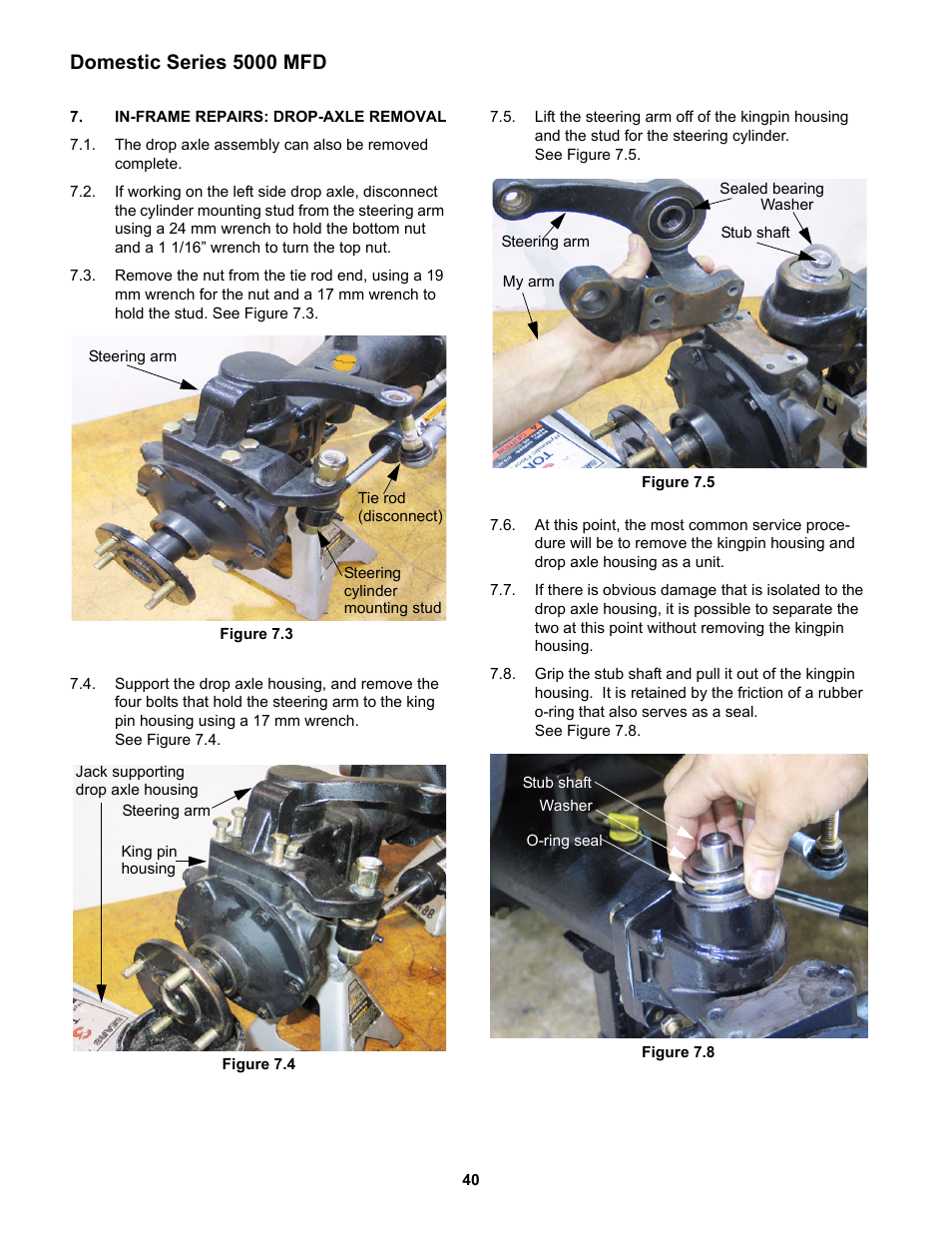 In-frame repairs: drop-axle removal, Domestic series 5000 mfd | Cub Cadet 5000 Series User Manual | Page 44 / 96
