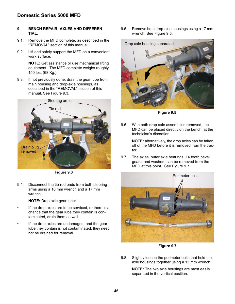 Bench repair: axles and differen tial, Bench repair: axles and differential, Domestic series 5000 mfd | Cub Cadet 5000 Series User Manual | Page 50 / 96