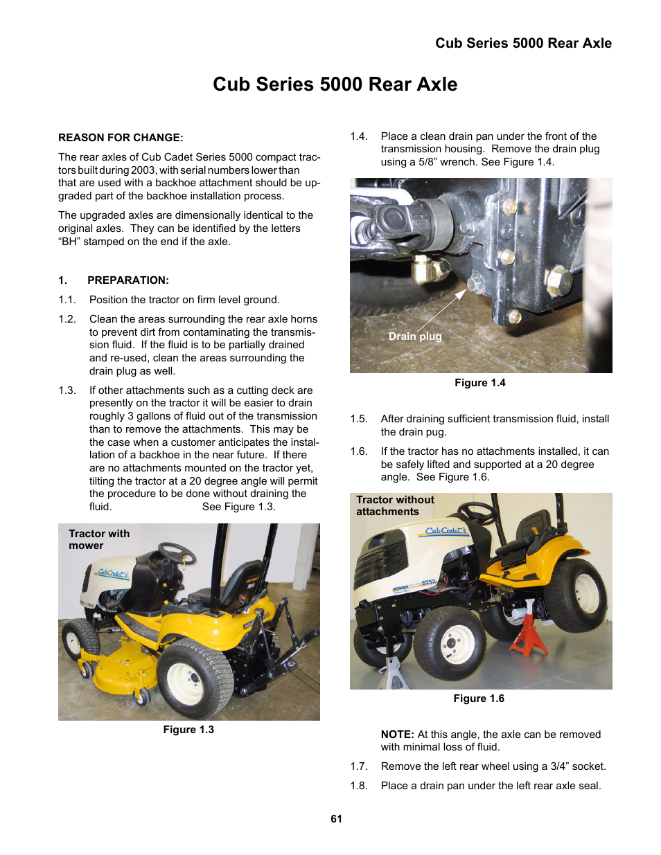 Cub series 5000 rear axle, Preparation | Cub Cadet 5000 Series User Manual | Page 65 / 96