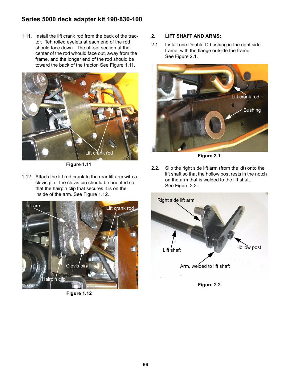 Lift shaft and arms | Cub Cadet 5000 Series User Manual | Page 70 / 96