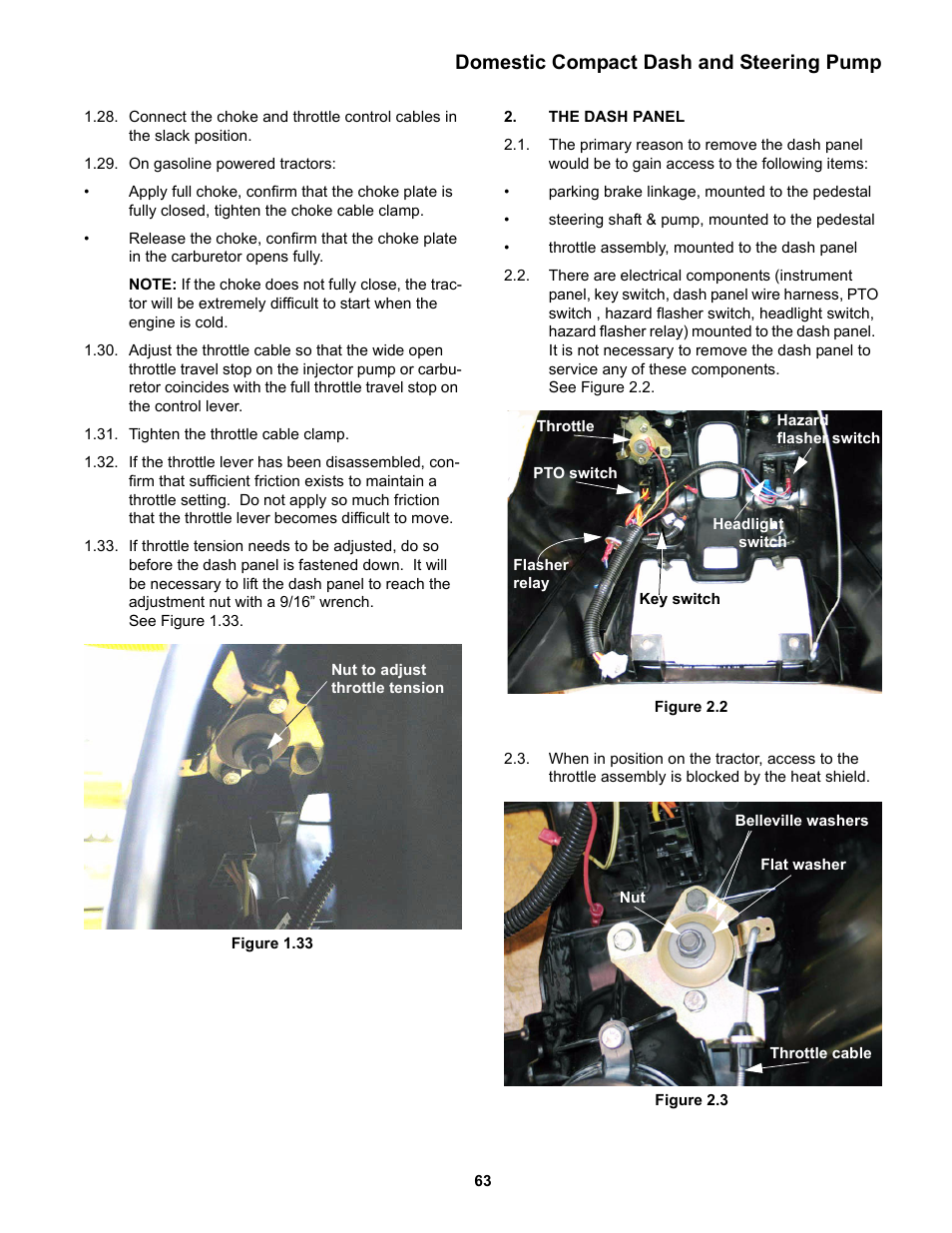 The dash panel, Domestic compact dash and steering pump | Cub Cadet 5000 Series User Manual | Page 79 / 96