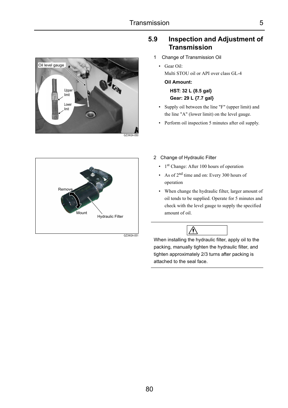 9 inspection and adjustment of transmission, Inspection and adjustment of transmission, Caution | Cub Cadet 7532 User Manual | Page 121 / 232