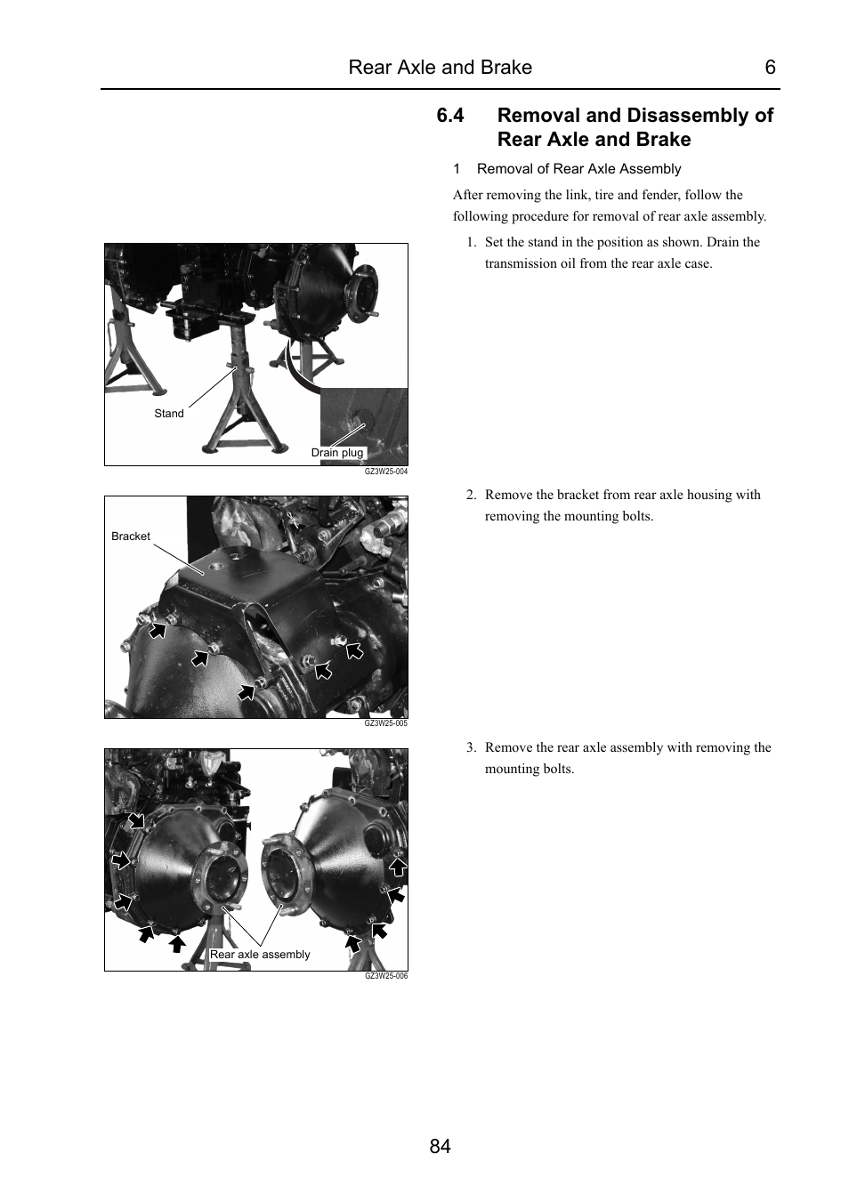 4 removal and disassembly of rear axle and brake, Removal and disassembly of rear axle and brake | Cub Cadet 7532 User Manual | Page 125 / 232