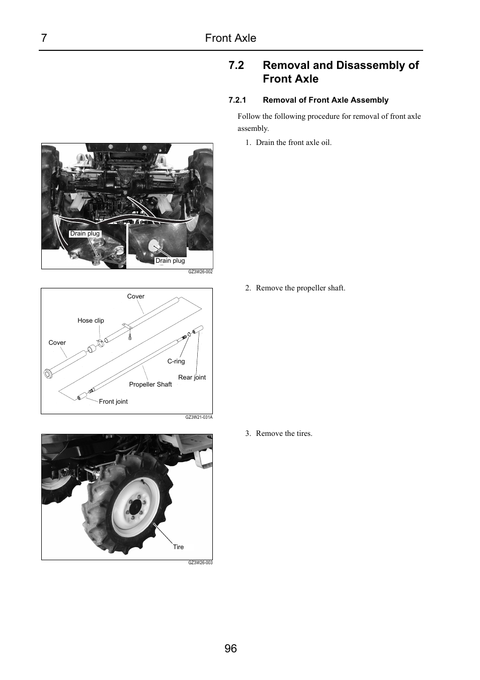 2 removal and disassembly of front axle, 1 removal of front axle assembly, Removal and disassembly of front axle | Cub Cadet 7532 User Manual | Page 138 / 232