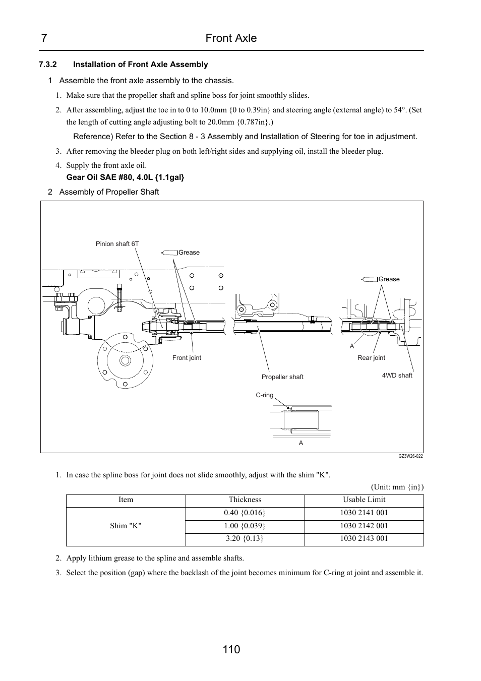 2 installation of front axle assembly, 7front axle 110 | Cub Cadet 7532 User Manual | Page 152 / 232