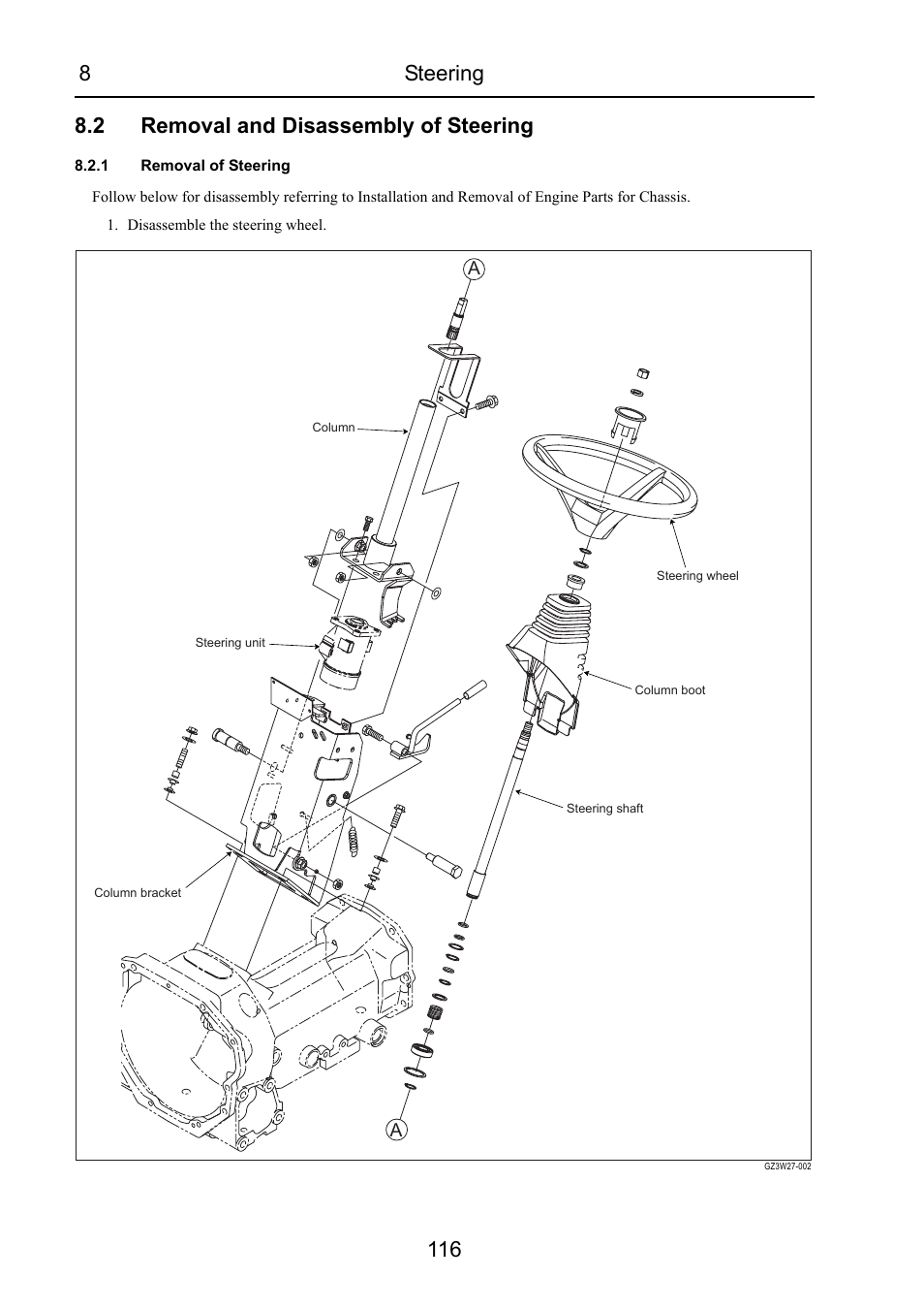 2 removal and disassembly of steering, 1 removal of steering, Removal and disassembly of steering | Cub Cadet 7532 User Manual | Page 158 / 232