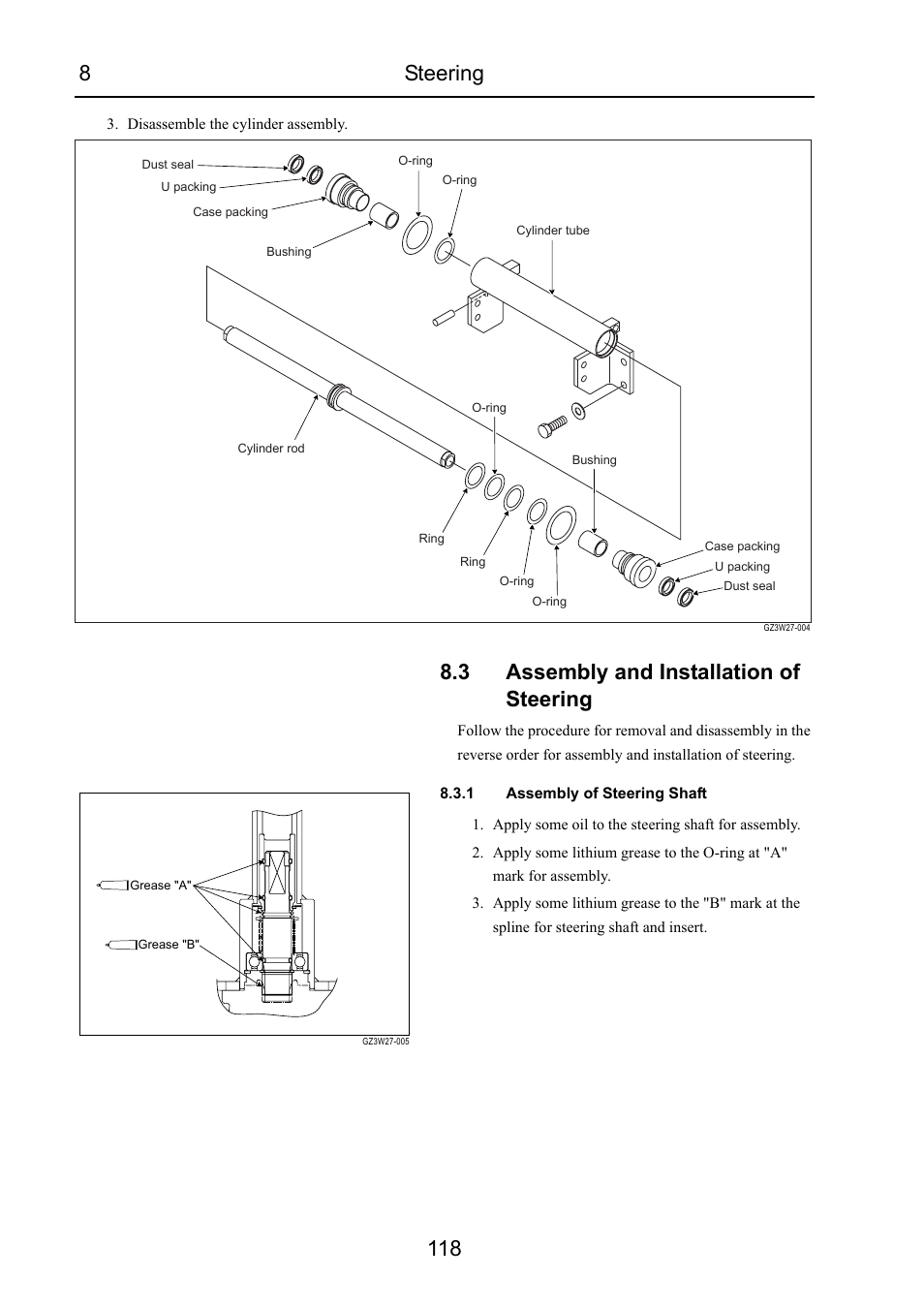 3 assembly and installation of steering, 1 assembly of steering shaft, Assembly and installation of steering | 8steering 118 | Cub Cadet 7532 User Manual | Page 160 / 232