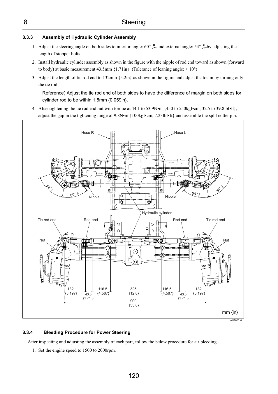 3 assembly of hydraulic cylinder assembly, 4 bleeding procedure for power steering, 8steering 120 | Cub Cadet 7532 User Manual | Page 162 / 232