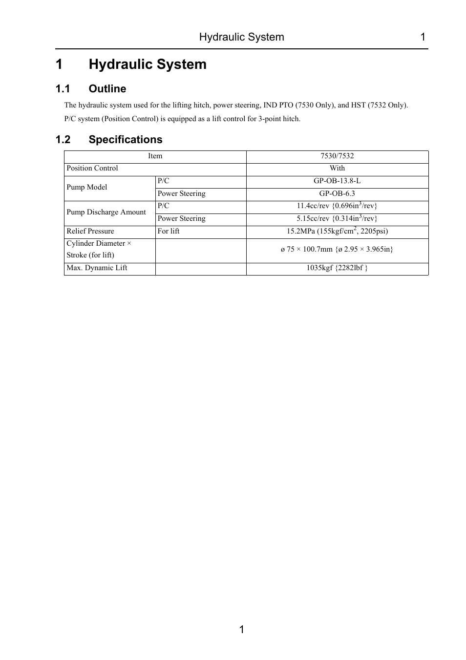 1hydraulic system, Hydraulic system 1 1, 1 outline | 2 specifications | Cub Cadet 7532 User Manual | Page 171 / 232