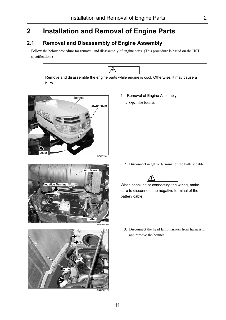 2 installation and removal of engine parts, 1 removal and disassembly of engine assembly, Installation and removal of engine parts | Removal and disassembly of engine assembly, 2installation and removal of engine parts, Installation and removal of engine parts 2 11 | Cub Cadet 7532 User Manual | Page 51 / 232