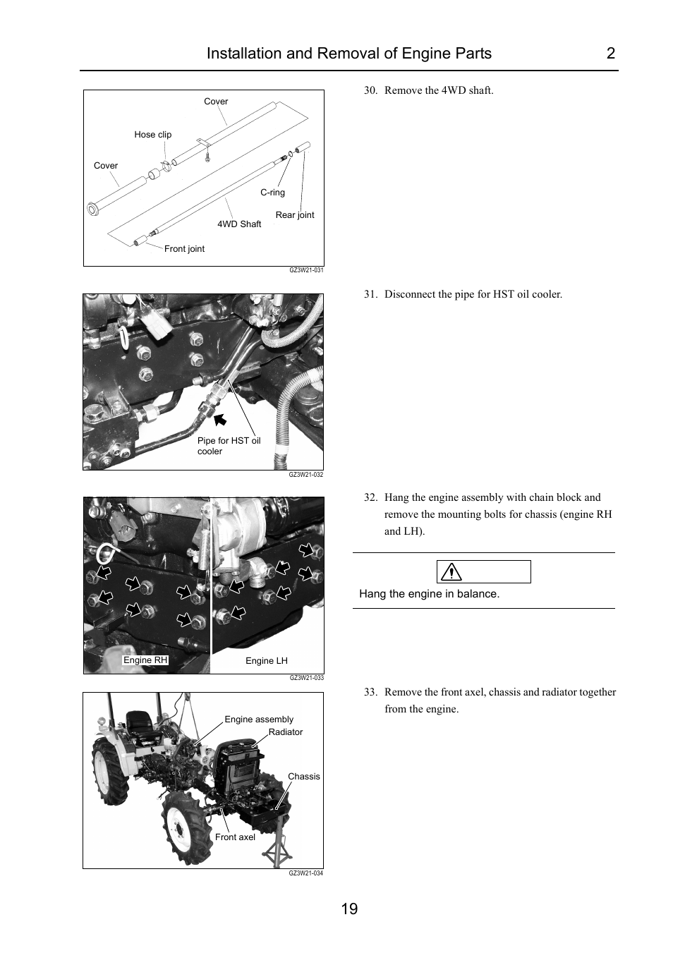 Installation and removal of engine parts 2 19, Caution | Cub Cadet 7532 User Manual | Page 59 / 232