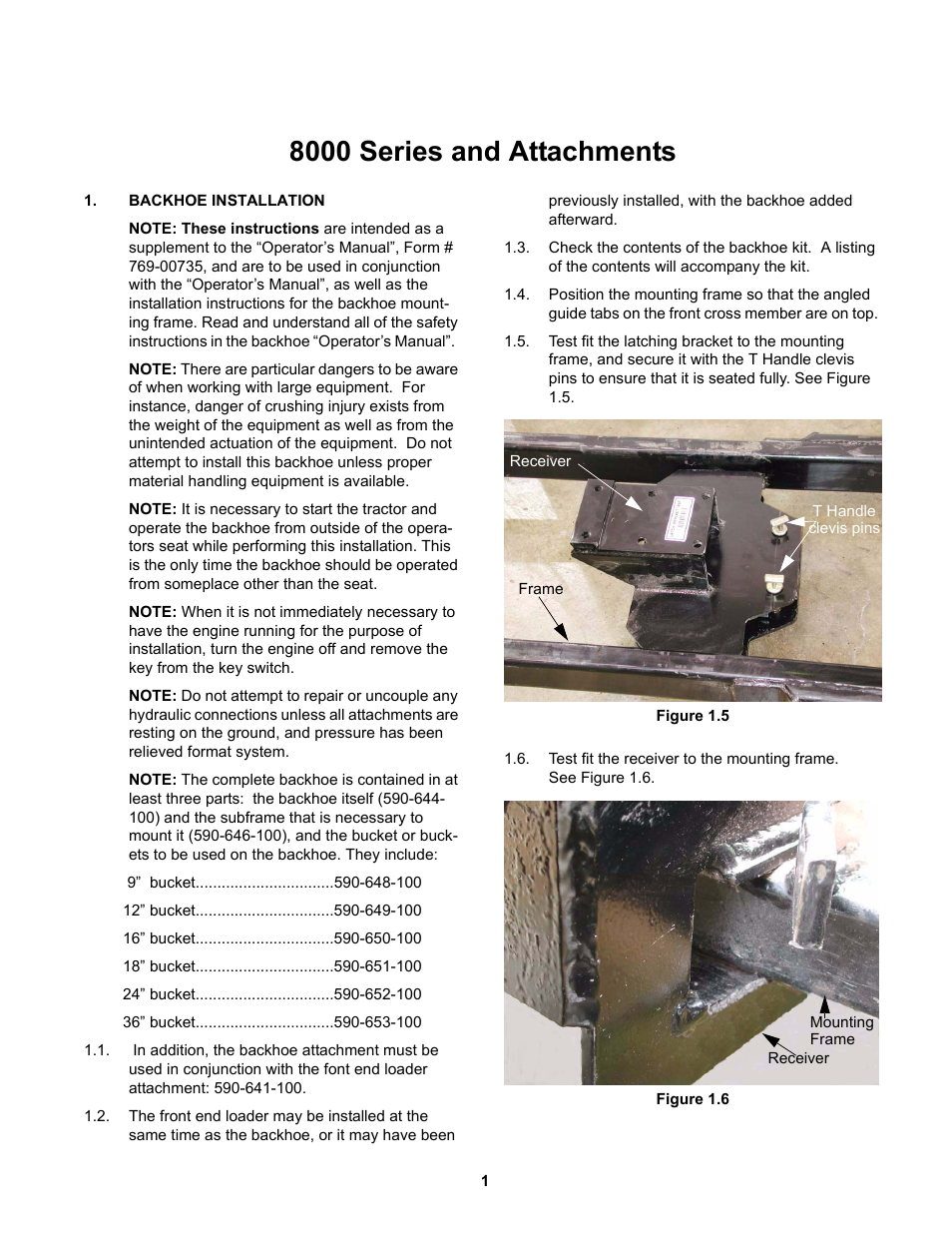 Backhoe installation, 8000 series and attachments | Cub Cadet 8000 Series User Manual | Page 5 / 14