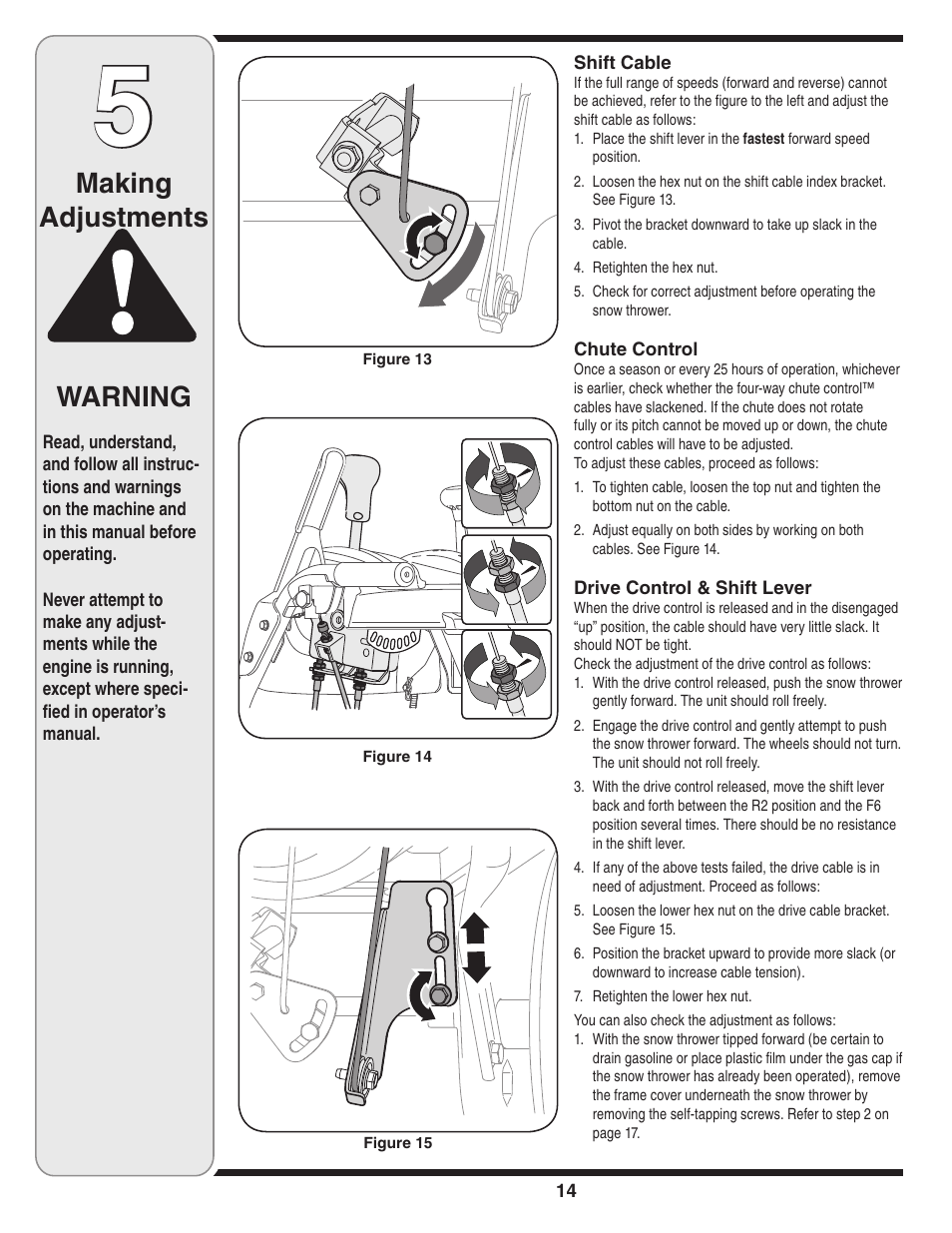 Making adjustments, Warning | Cub Cadet SW10530 User Manual | Page 14 / 22