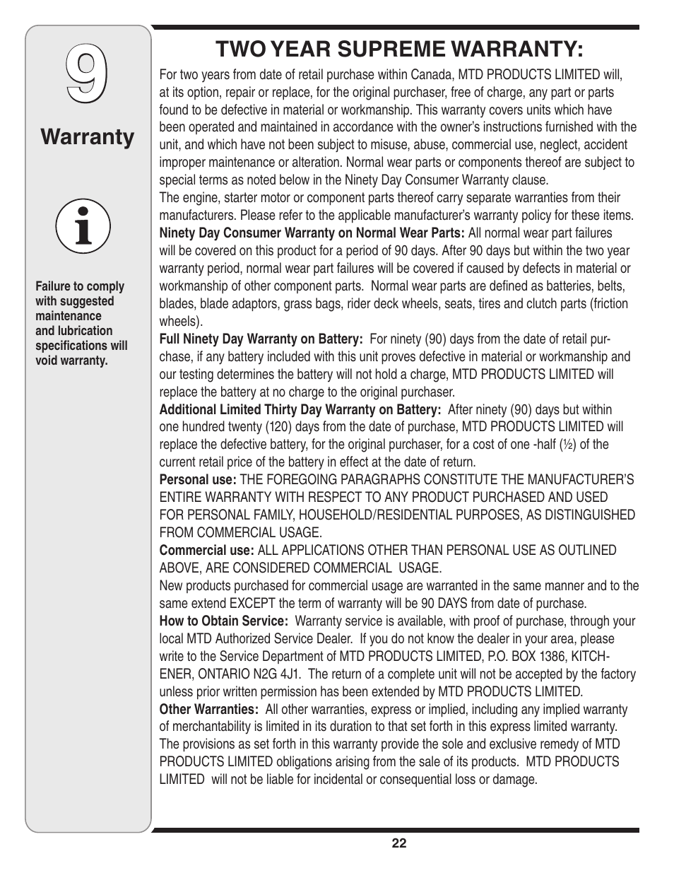 Cub Cadet SW10530 User Manual | Page 22 / 22