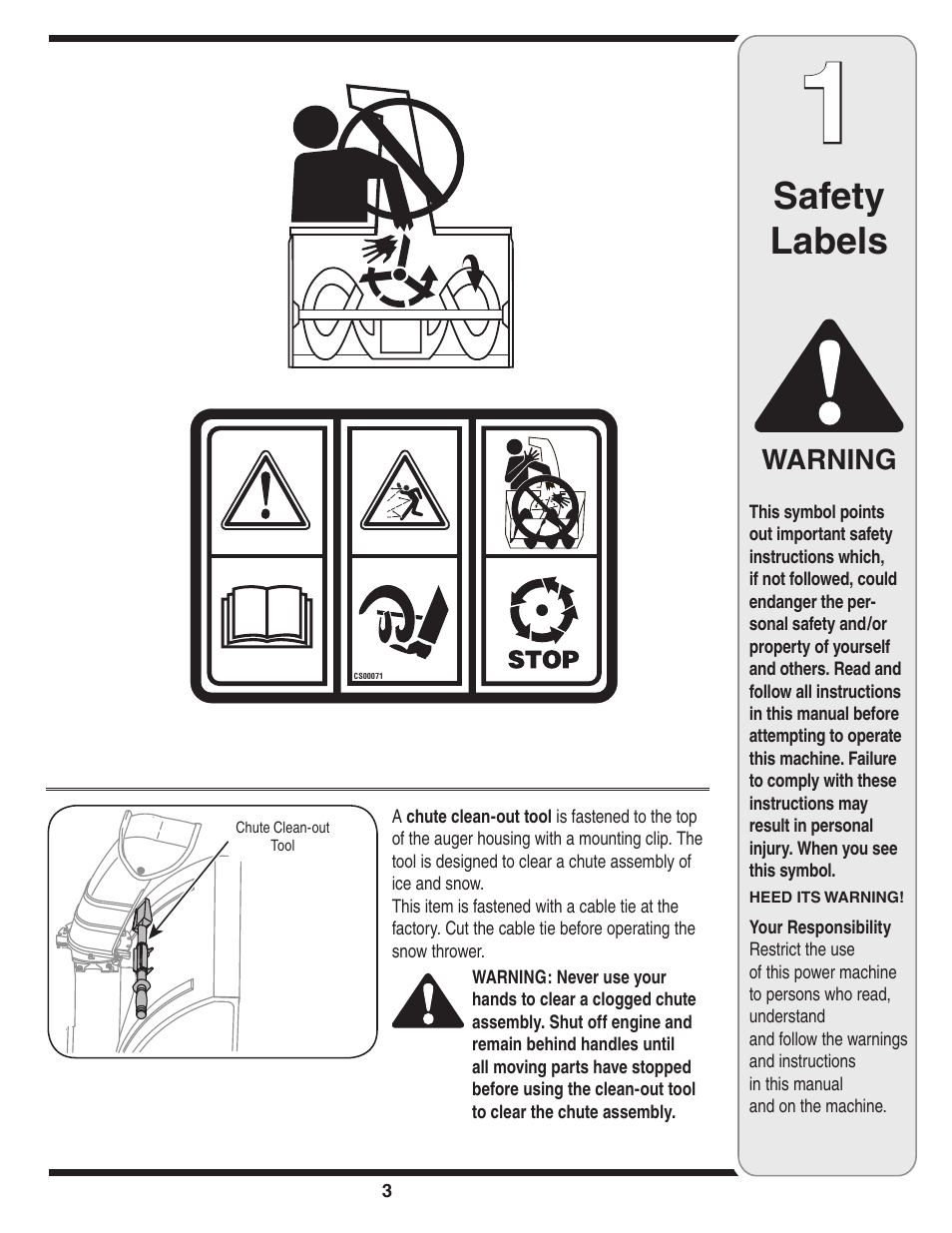 Safety labels | Cub Cadet SW10530 User Manual | Page 3 / 22