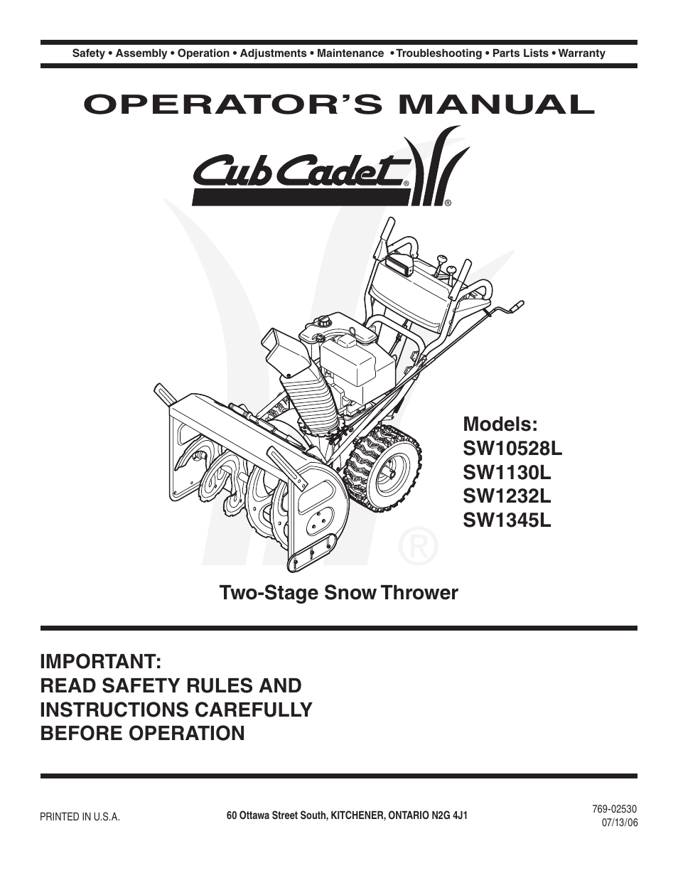 Cub Cadet SW1345L User Manual | 23 pages