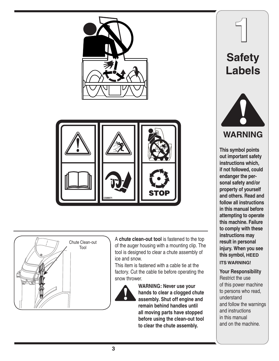 Safety labels | Cub Cadet SW1345L User Manual | Page 3 / 23