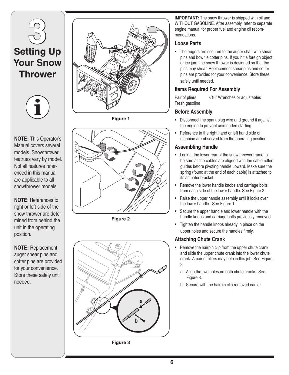 Setting up your snow thrower | Cub Cadet SW1345L User Manual | Page 6 / 23
