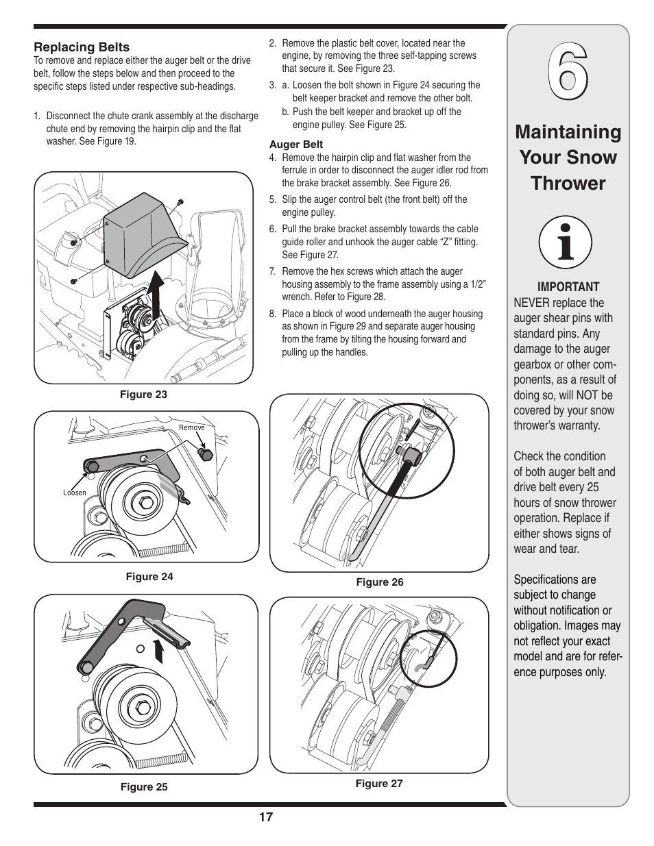 Maintaining your snow thrower | Cub Cadet 31AE9M6G596 User Manual | Page 17 / 23