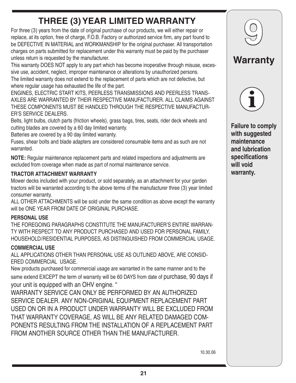 Warranty | Cub Cadet 31AH5MLH596 User Manual | Page 21 / 21