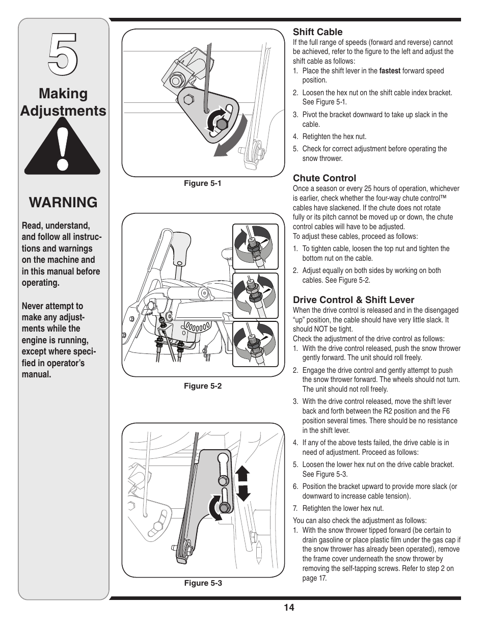 Making adjustments, Warning | Cub Cadet 31AH6DLE596 User Manual | Page 14 / 23