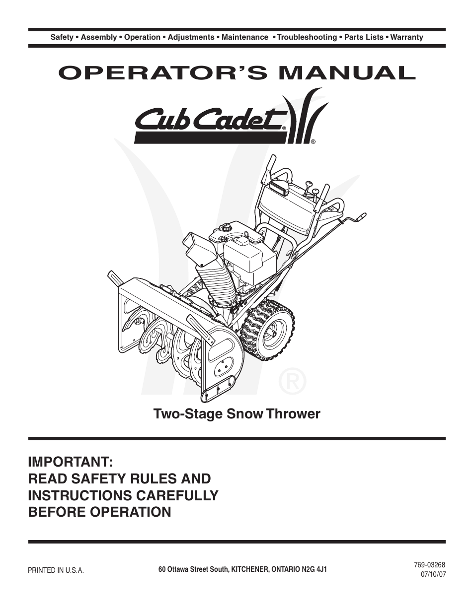 Cub Cadet Two-Stage User Manual | 23 pages