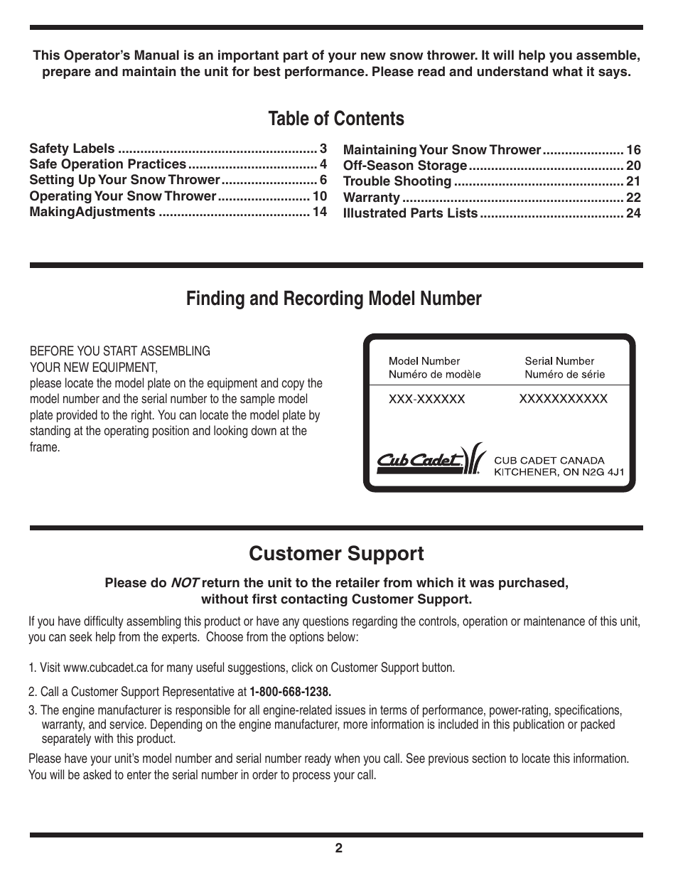 Cub Cadet Two-Stage User Manual | Page 2 / 23