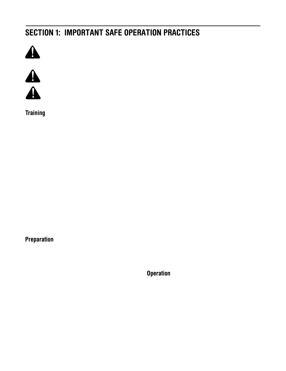 Training, Preparation, Operation | Cub Cadet 500 series User Manual | Page 3 / 19