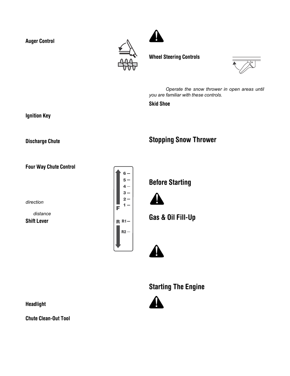 Stopping snow thrower, Before starting, Gas & oil fill-up | Starting the engine | Cub Cadet 500 series User Manual | Page 9 / 19