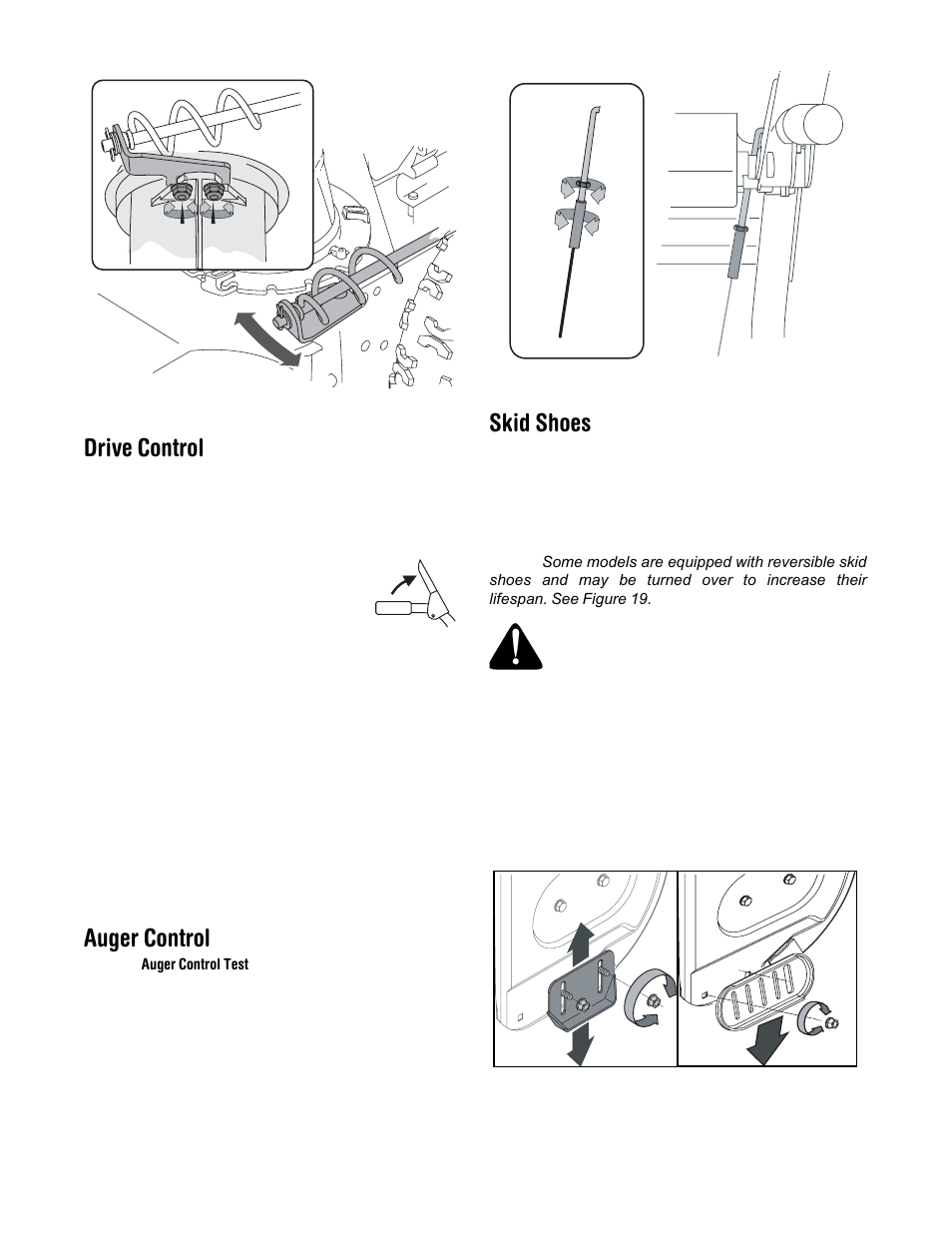 Drive control, Auger control, Skid shoes | Cub Cadet 600 series User Manual | Page 15 / 21