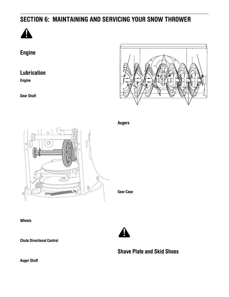 Engine, Lubrication, Shave plate and skid shoes | Cub Cadet 600 series User Manual | Page 16 / 21