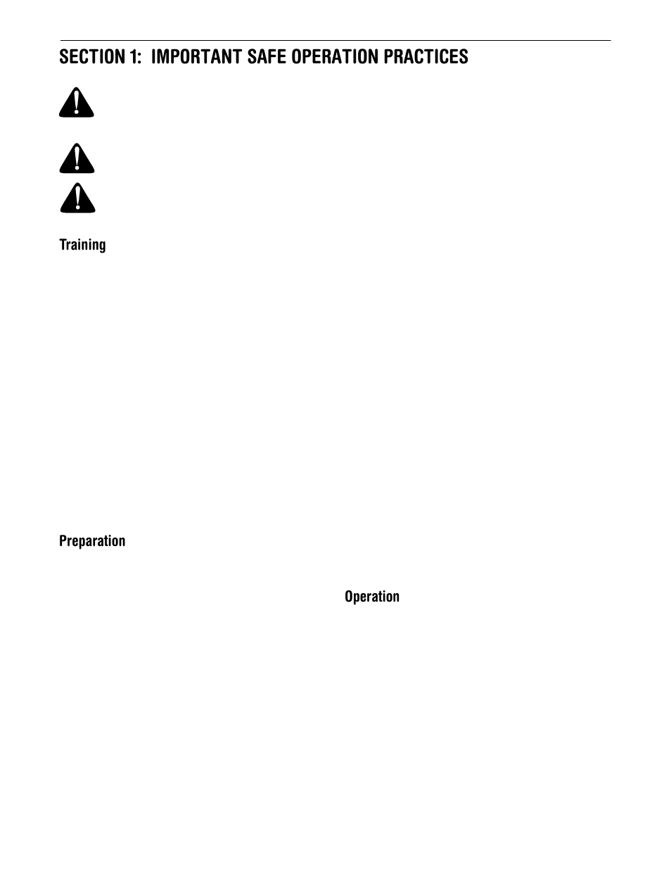 Training, Preparation, Operation | Cub Cadet 600 series User Manual | Page 3 / 21