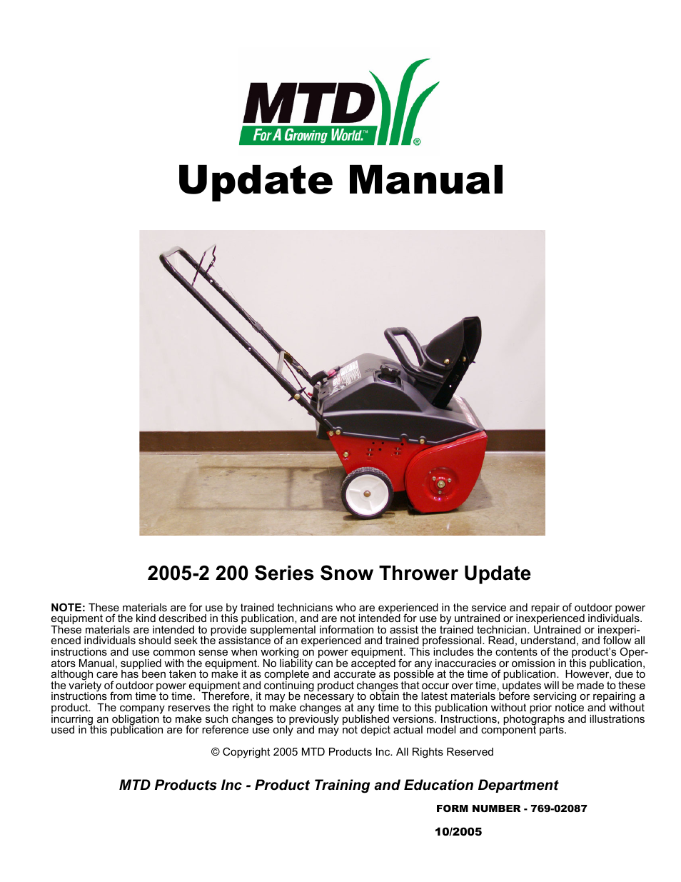 Cub Cadet 200 Series User Manual | 11 pages