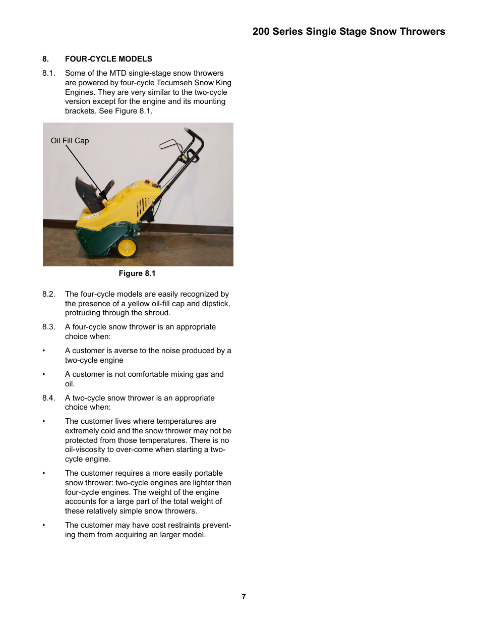 Four-cycle models, 200 series single stage snow throwers | Cub Cadet 200 Series User Manual | Page 11 / 11