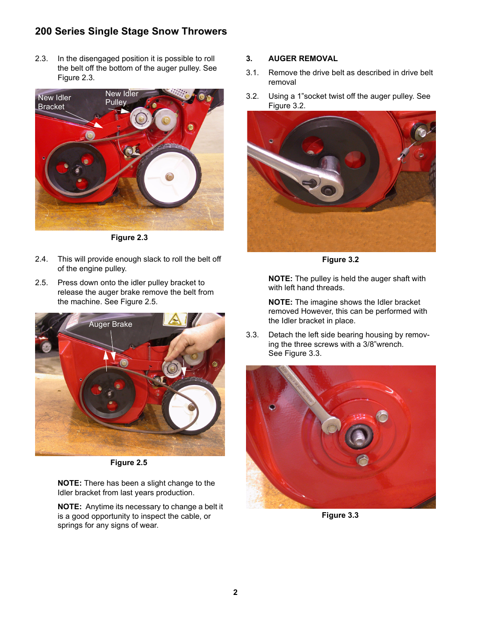 Auger removal, 200 series single stage snow throwers | Cub Cadet 200 Series User Manual | Page 6 / 11