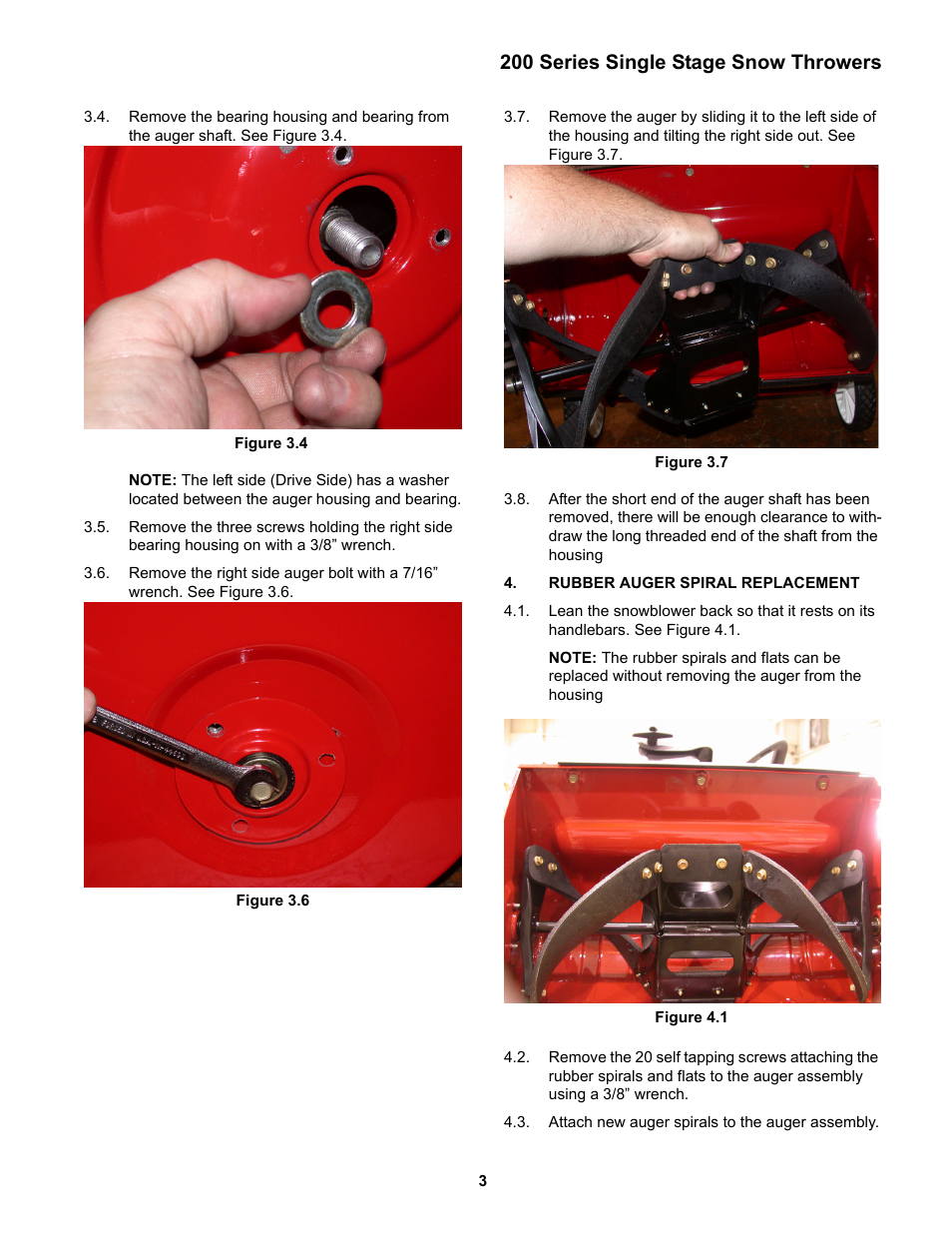 Rubber auger spiral replacement, 200 series single stage snow throwers | Cub Cadet 200 Series User Manual | Page 7 / 11