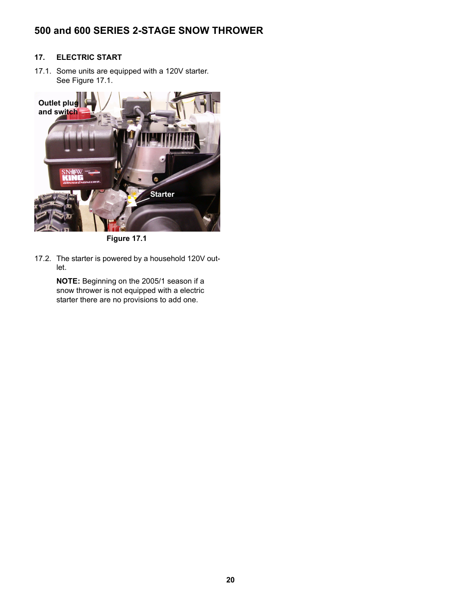 Electric start | Cub Cadet 600 series User Manual | Page 24 / 24